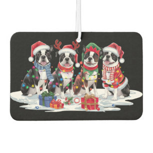 Boston Terrier Santa hat antlers elf Christmas Air Freshener