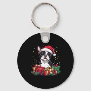 Boston Terrier Santa Hat Funny Christmas Bostie Do Keychain