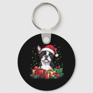 Boston Terrier Santa Hat Funny Christmas Bostie Do Keychain