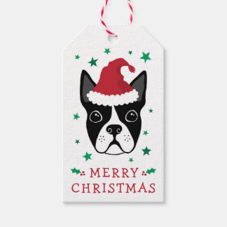 Boston terrier Santa hat Merry Christmas To From Gift Tags
