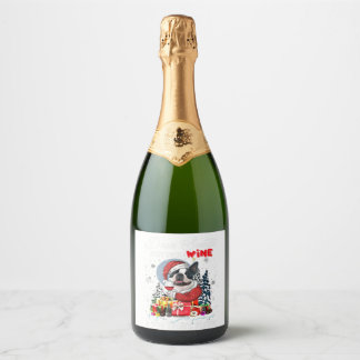 Boston Terrier Santa Just Bring Wine And Dog Treat Sparkling Wine Label