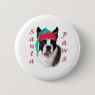 Boston Terrier Santa Paws 2 Inch Round Button