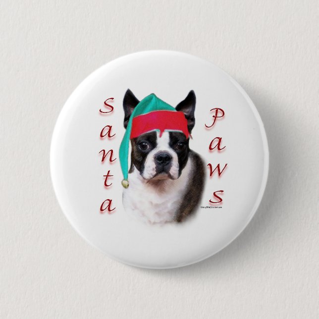 Boston Terrier Santa Paws 2 Inch Round Button (Front)