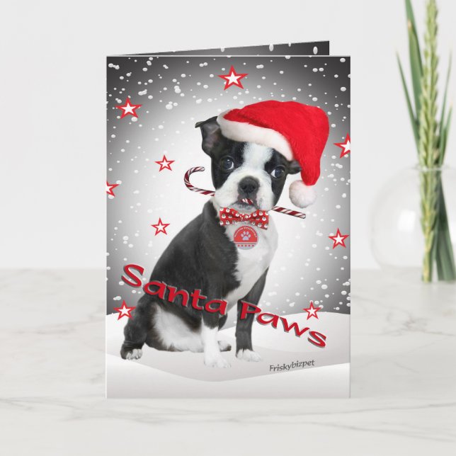 Boston Terrier Santa Paws cards (Front)