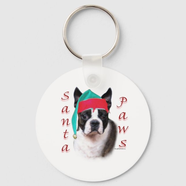 Boston Terrier Santa Paws Keychain (Front)