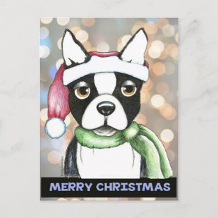 Boston Terrier Santa Postcard