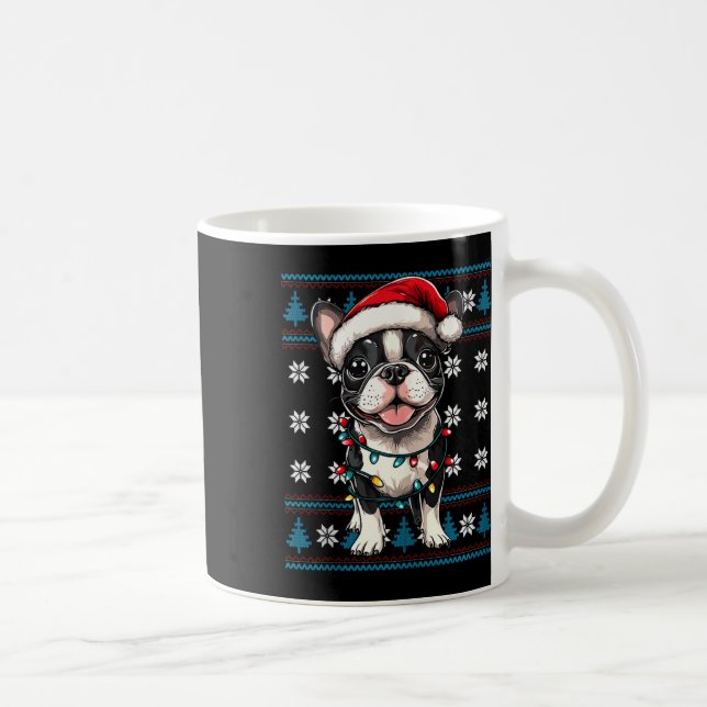 Boston Terrier Santa Xmas Tree Lights Bostie Ugly  Coffee Mug (Right)