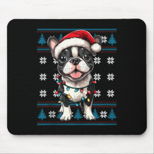 Boston Terrier Santa Xmas Tree Lights Bostie Ugly Mouse Pad