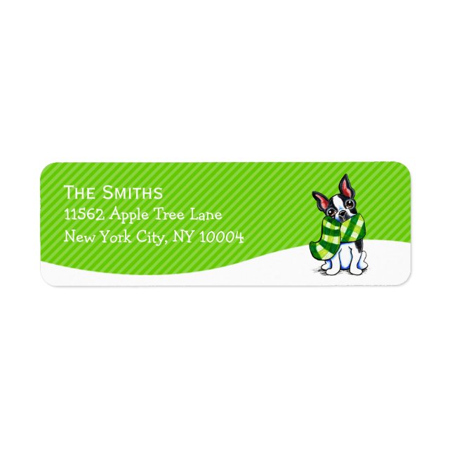 Boston Terrier Scarf Christmas Mod Green Stripe (Front)