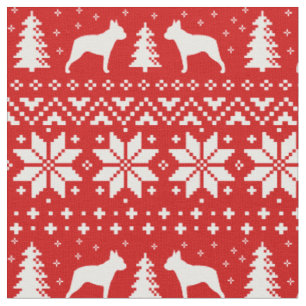 Boston Terrier Silhouettes Dogs Christmas Holiday Fabric