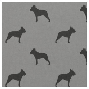 Boston Terrier Silhouettes Grey and Black Fabric