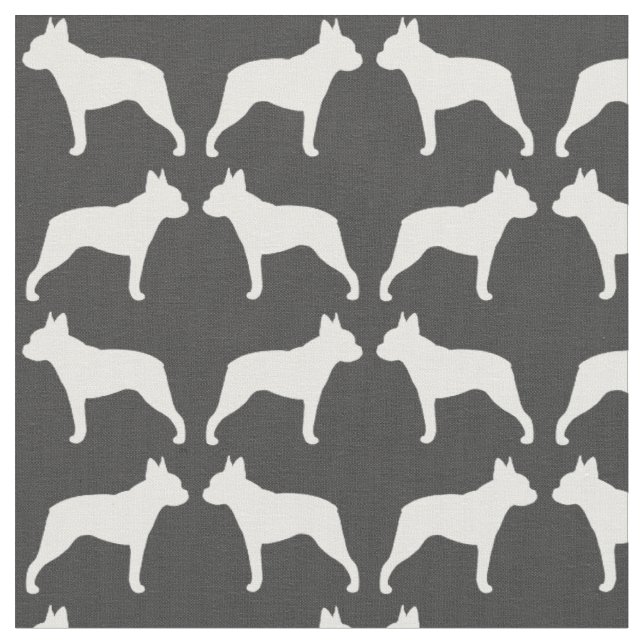 Boston Terrier Silhouettes Grey and White Fabric (Close Up)