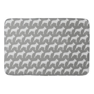 Boston Terrier Silhouettes Pattern Grey Bath Mat