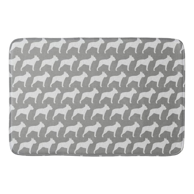 Boston Terrier Silhouettes Pattern Grey Bath Mat (Front)