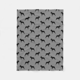 Boston Terrier Silhouettes Pattern Grey Fleece Blanket