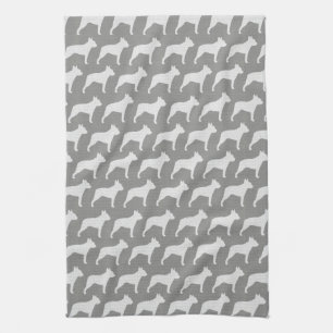 Boston Terrier Silhouettes Pattern Grey Kitchen Towel