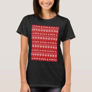 Boston Terrier Silhouettes Red And White Christmas T-Shirt