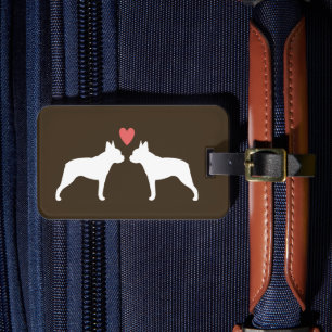 Boston Terrier Silhouettes with Heart and Text Luggage Tag