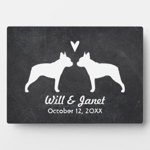 Boston Terrier Silhouettes with Heart and Text Plaque