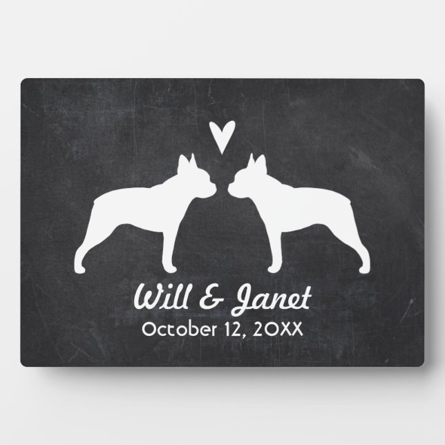 Boston Terrier Silhouettes with Heart and Text Plaque (Front)