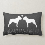 Boston Terrier Silhouettes with Heart Custom Text Lumbar Pillow<br><div class="desc">This cute Boston Terrier Silhouettes with Heart decorative throw pillow makes a fun gift for weddings or anniversaries. Silhouettes of two Bostons in love. The text "happily ever after" can be changed and personalized with the names of the bride and groom. A fun house warming gift for dog lovers, newlyweds,...</div>