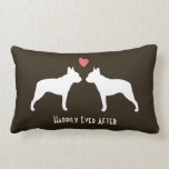 Boston Terrier Silhouettes with Heart Custom Text Lumbar Pillow<br><div class="desc">This cute Boston Terrier Silhouettes with Heart decorative throw pillow makes a fun gift for weddings or anniversaries. Silhouettes of two Bostons in love. The text "happily ever after" can be changed and personalized with the names of the bride and groom. A fun house warming gift for dog lovers, newlyweds,...</div>