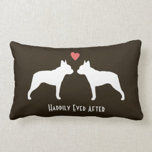 Boston Terrier Silhouettes with Heart Custom Text Lumbar Pillow