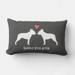 Boston Terrier Silhouettes with Heart Custom Text Lumbar Pillow
