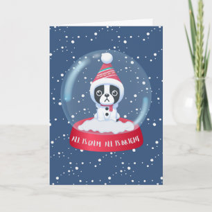 Boston Terrier Snow globe Holiday Card