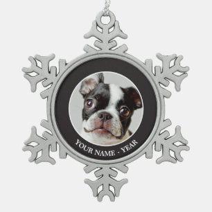 Boston Terrier Snowflake Pewter Christmas Ornament
