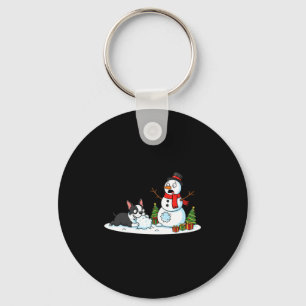 Boston Terrier Snowman Christmas Tree Xmas Womens  Keychain