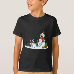 Boston Terrier Snowman Christmas Tree Xmas Womens T-Shirt