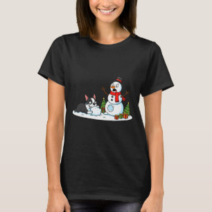 Boston Terrier Snowman Christmas Tree Xmas Womens T-Shirt