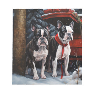 Boston Terrier Snowy Sleigh Christmas Decor   Notepad