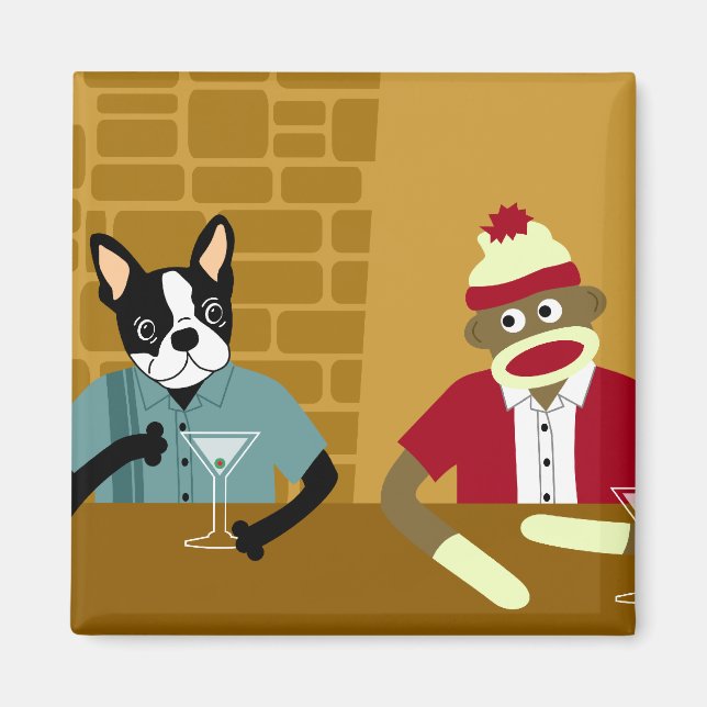 Boston Terrier & Sock Monkey Magnet (Front)