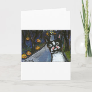 Boston Terrier spooky halloween Card