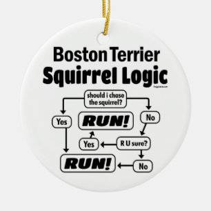 Boston Terrier Squirrel Logic Ceramic Ornament