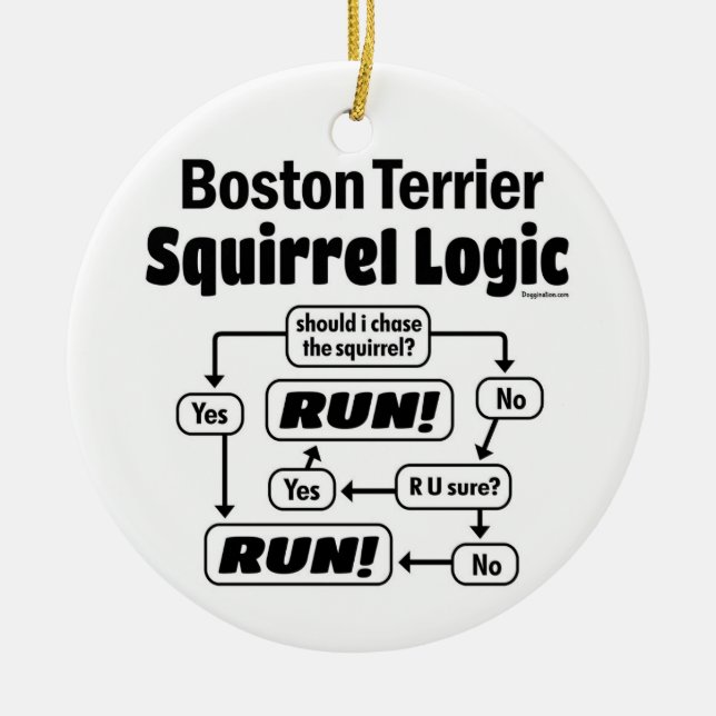 Boston Terrier Squirrel Logic Ceramic Ornament (Front)