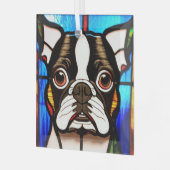 Boston Terrier "Stained Glass"  Glass Ornament (Front Left)