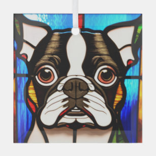 Boston Terrier "Stained Glass"  Glass Ornament