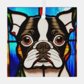 Boston Terrier "Stained Glass"  Glass Ornament (Back)
