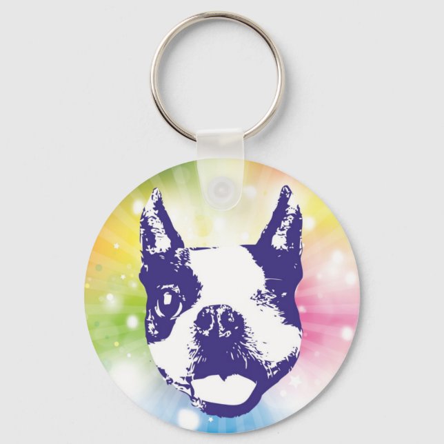 Boston Terrier Sunburst Keychain (Front)