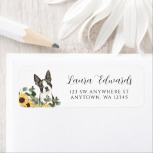 Boston Terrier Sunflower Eucalyptus Adresse de ret