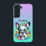 Boston Terrier surrounded by Flowers Personalized Samsung Galaxy Case<br><div class="desc">Cute Boston Terrier Dog surrounded by pink,  yellow and blue flowers. Ai art. Cute gift for Boston Terrier owners.</div>