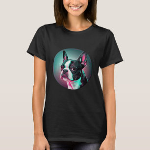 Boston Terrier Synthwave 80s Retrowave Aesthetic T-Shirt