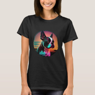 Boston Terrier Synthwave 80s Retrowave Aesthetic   T-Shirt