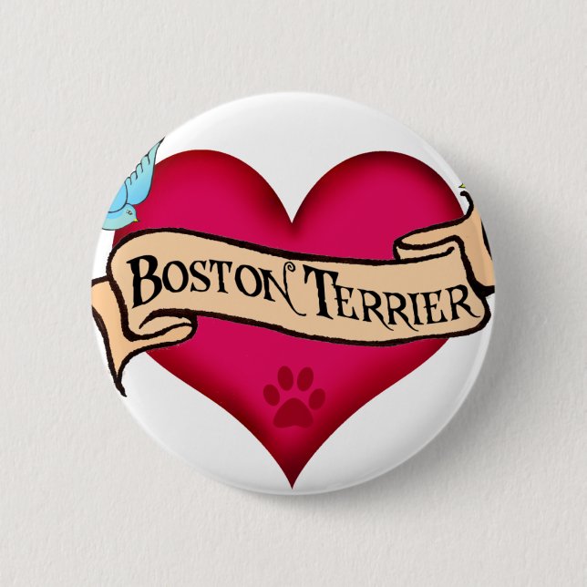 Boston Terrier Tattoo Heart 2 Inch Round Button (Front)