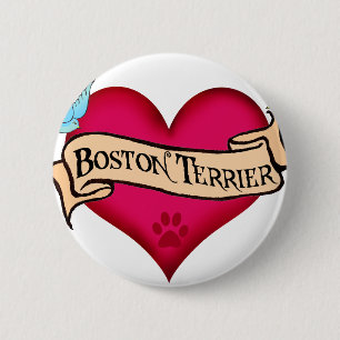 Boston Terrier Tattoo Heart 2 Inch Round Button