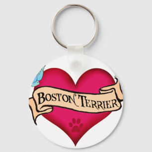 Boston Terrier Tattoo Heart Keychain