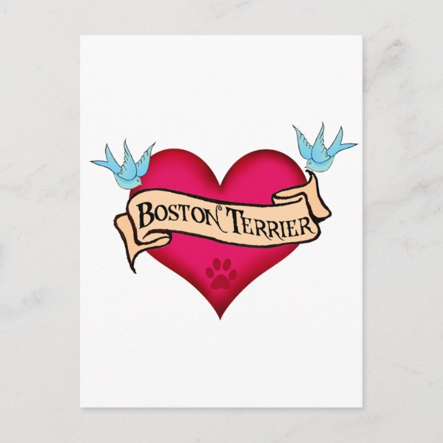 Boston Terrier Tattoo Heart Postcard (Front)